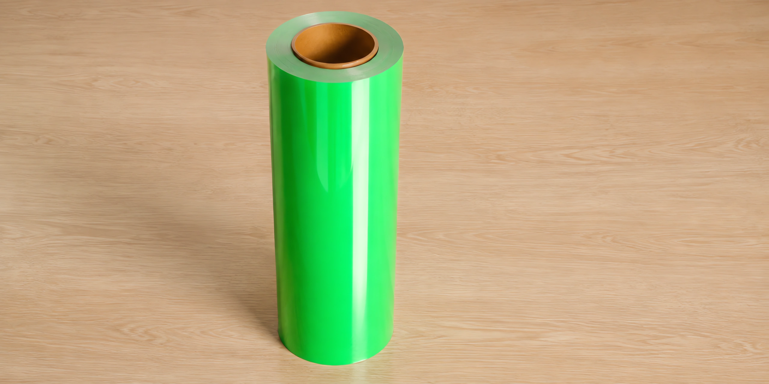 Vinilo termotransferible metalizado y fluo en rollo, sobre la mesa de trabajo