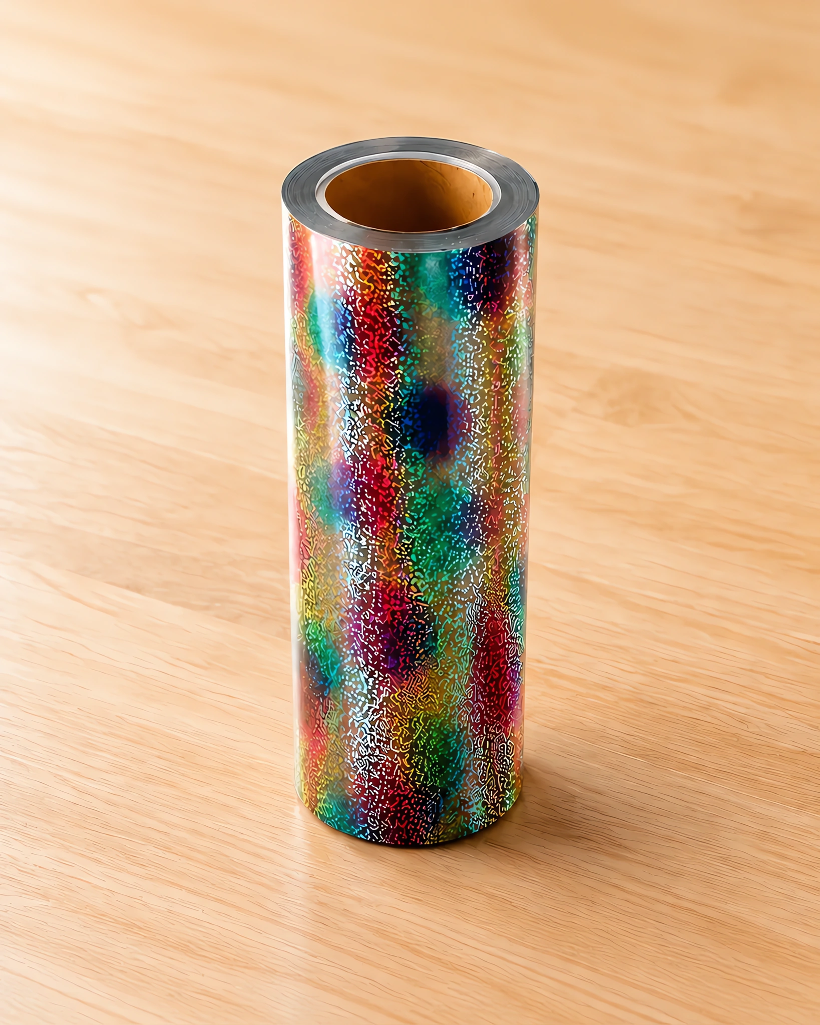 Vinilo termotransferible holográfico en rollo, sobre la mesa de trabajo