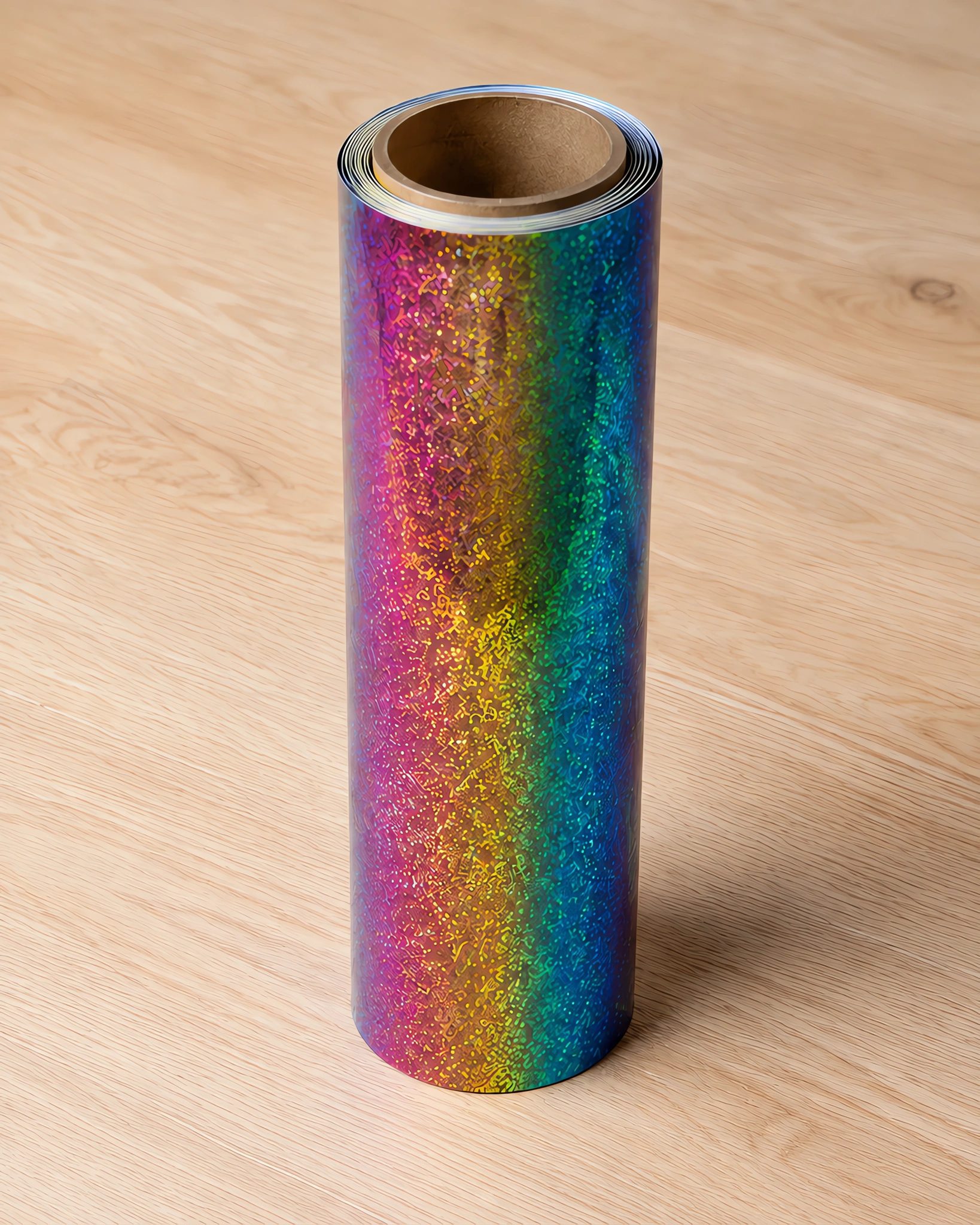Vinilo termotransferible holográfico en rollo, sobre la mesa de trabajo
