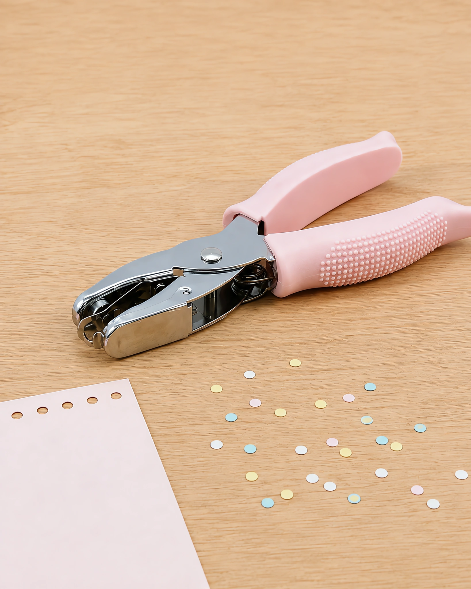 Perforadora de pinza de círculo de 3 mm sobre la mesa, con los recortes al lado