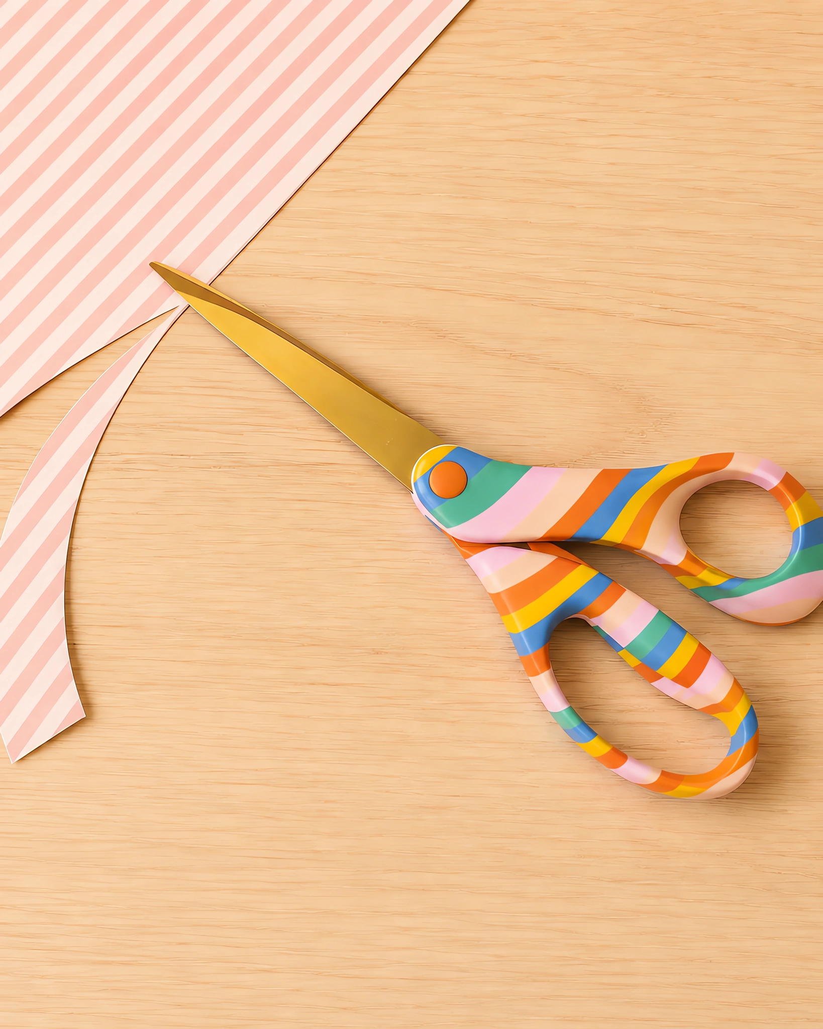 Tijera de 22,8 cm de la colección creativa sobre la mesa, con un recorte al lado