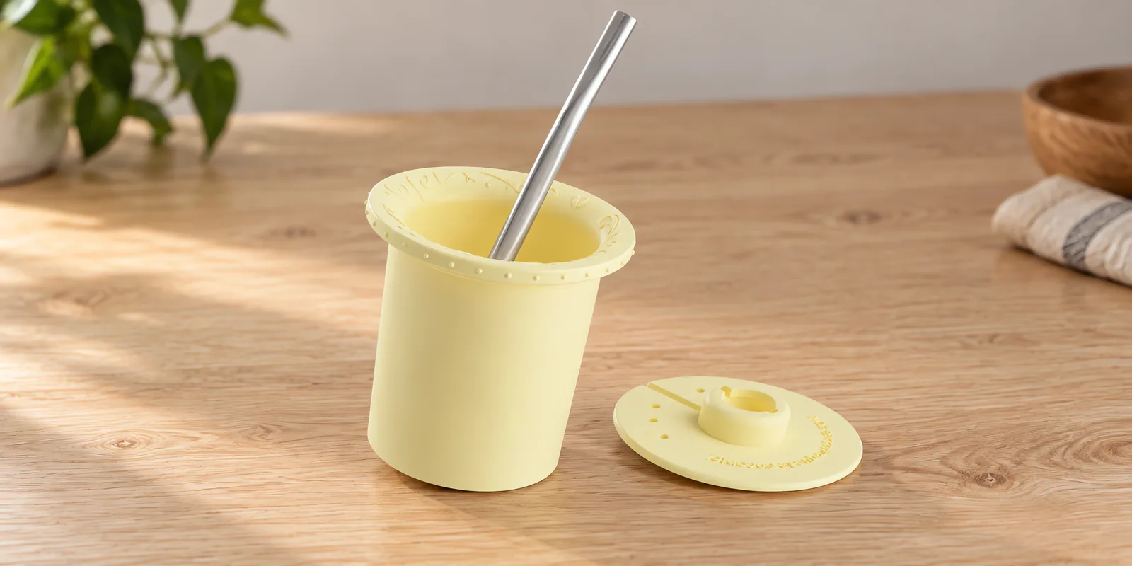 Parte interna de mate amarillo limón, con su bombilla y su disco