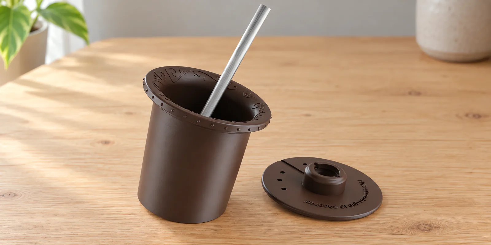 Parte interna de mate chocolate, con su bombilla y su disco