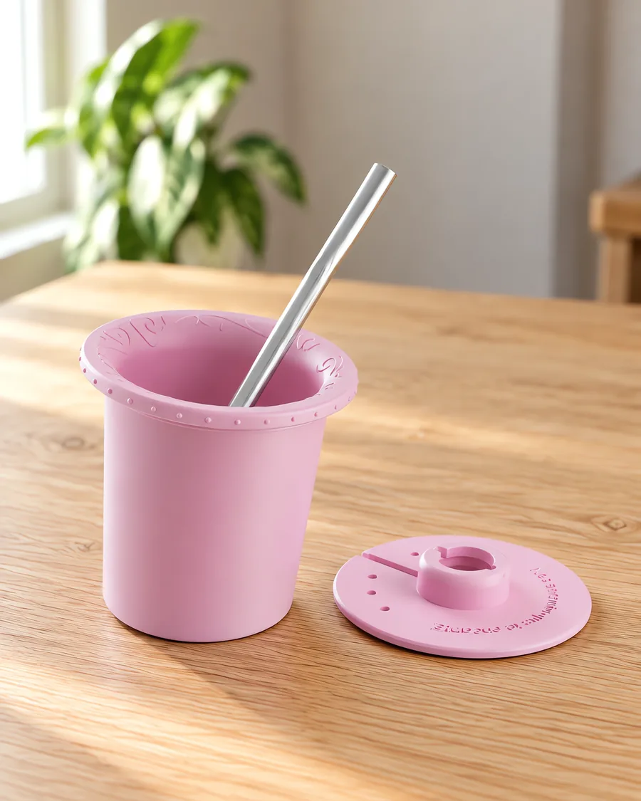 Parte interna de mate rosa candy, con su bombilla y su disco
