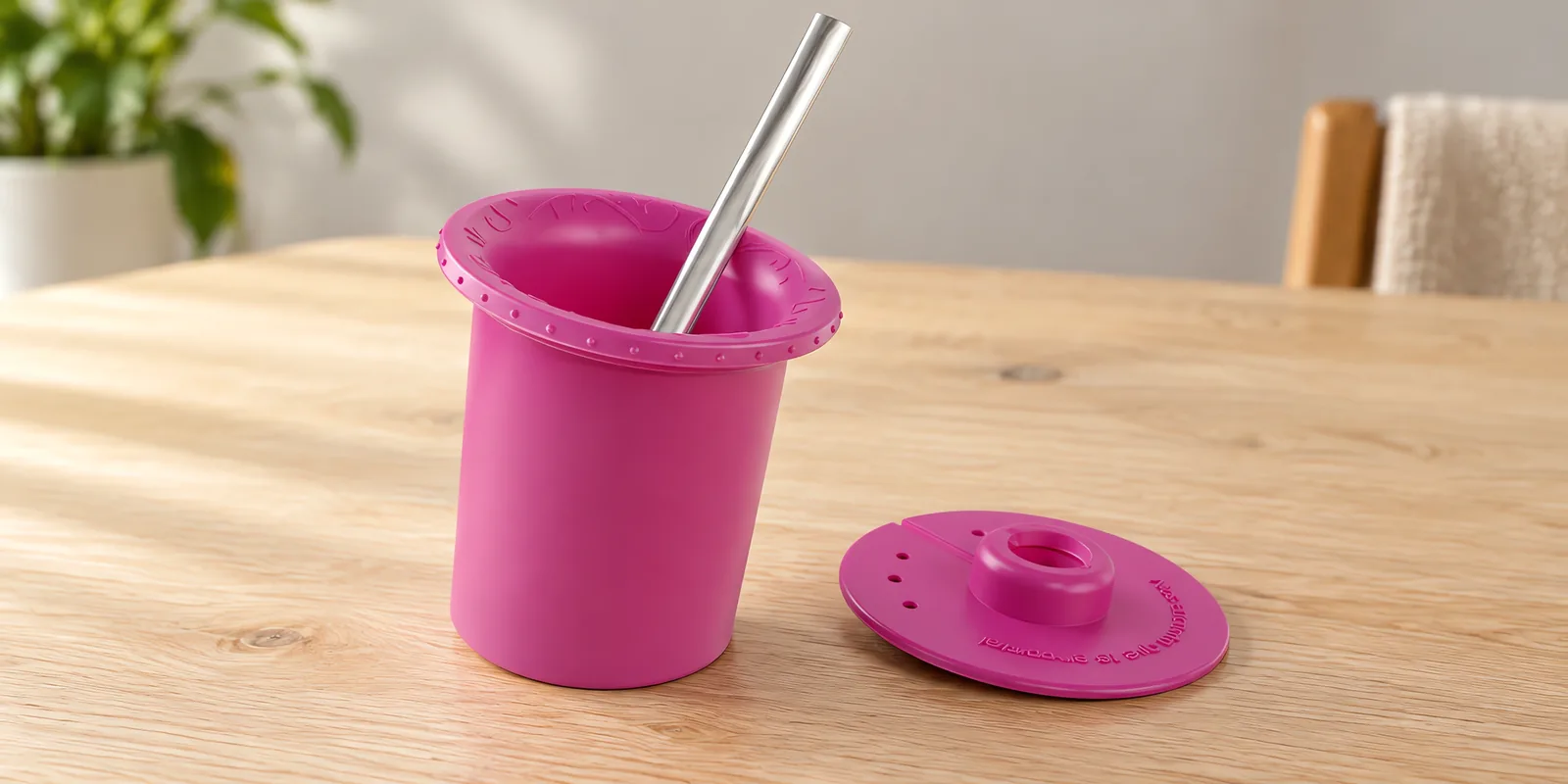 Parte interna de mate rosa chicle, con su bombilla y su disco