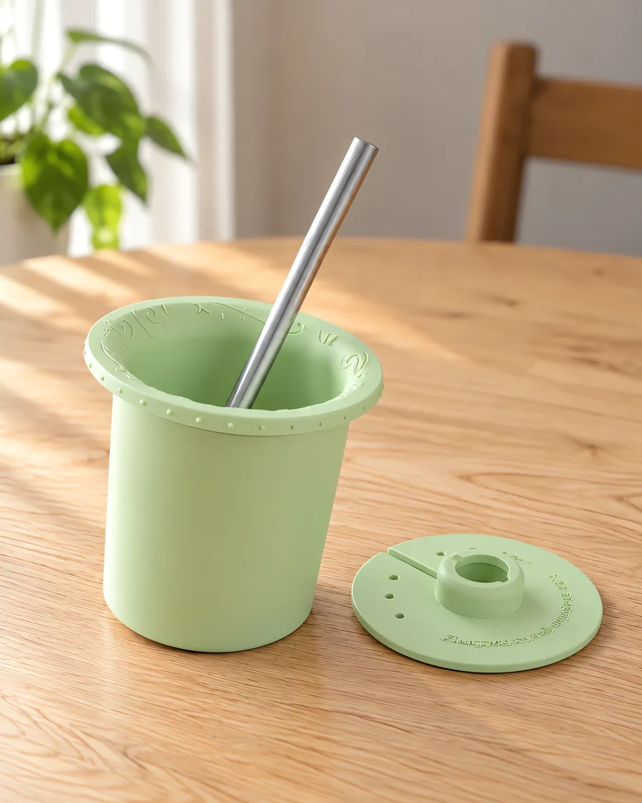 Parte interna de mate verde kiwi, con su bombilla y su disco