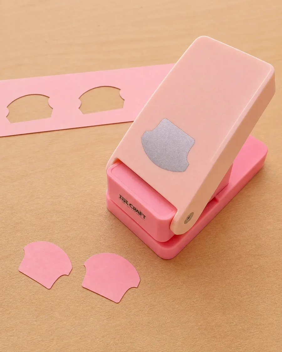 Perforadora Super Punch de Tabulador sobre la mesa, con el recorte delante