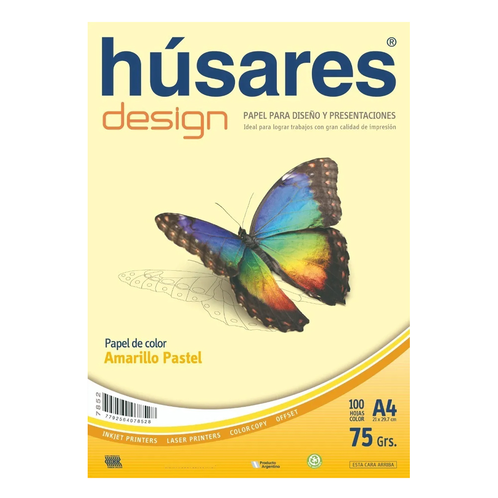 Husares Design Mate A4 75 Grs Amarillo Pastel X 100 Hojas