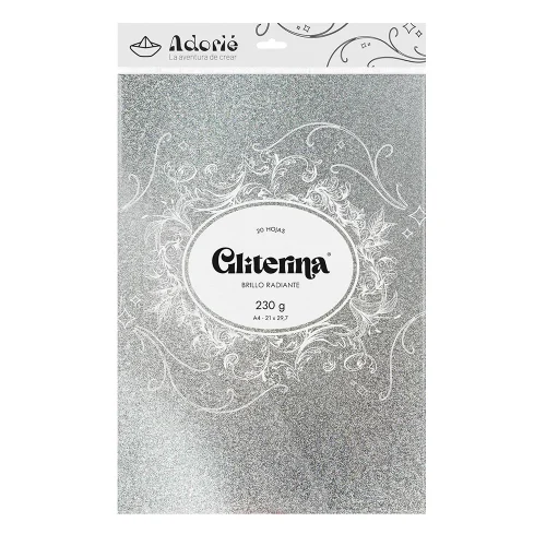 Adorie A4 230 Grs Gliterina Plata Lunar X 20 Hojas