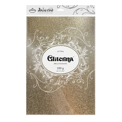 Adorie A4 230 Grs Gliterina Oro Champagne X 20 Hojas