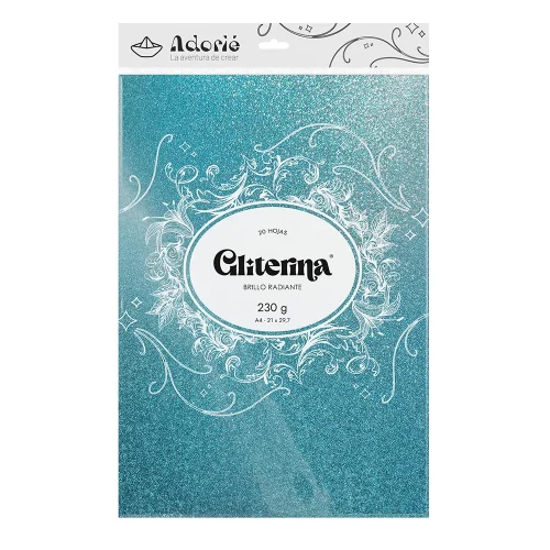 Adorie A4 230 Grs Gliterina Celeste Lluvia X 20 Hojas