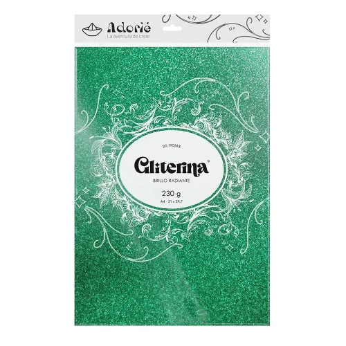 Adorie A4 230 Grs Gliterina Verde Jade X 20 Hojas