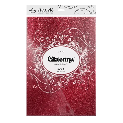 Adorie A4 230 Grs Gliterina Rojo Granate X 20 Hojas