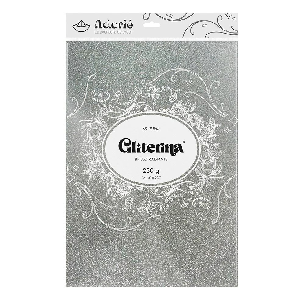 Adorie A4 230 Grs Gliterina Plata Espejo X 20 Hojas