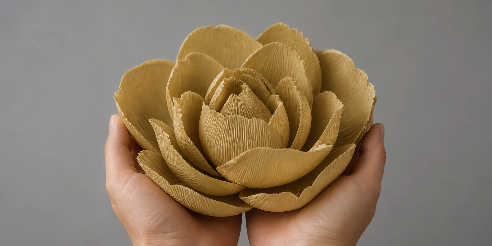 Manos sosteniendo una flor grande de papel crepé marrón café