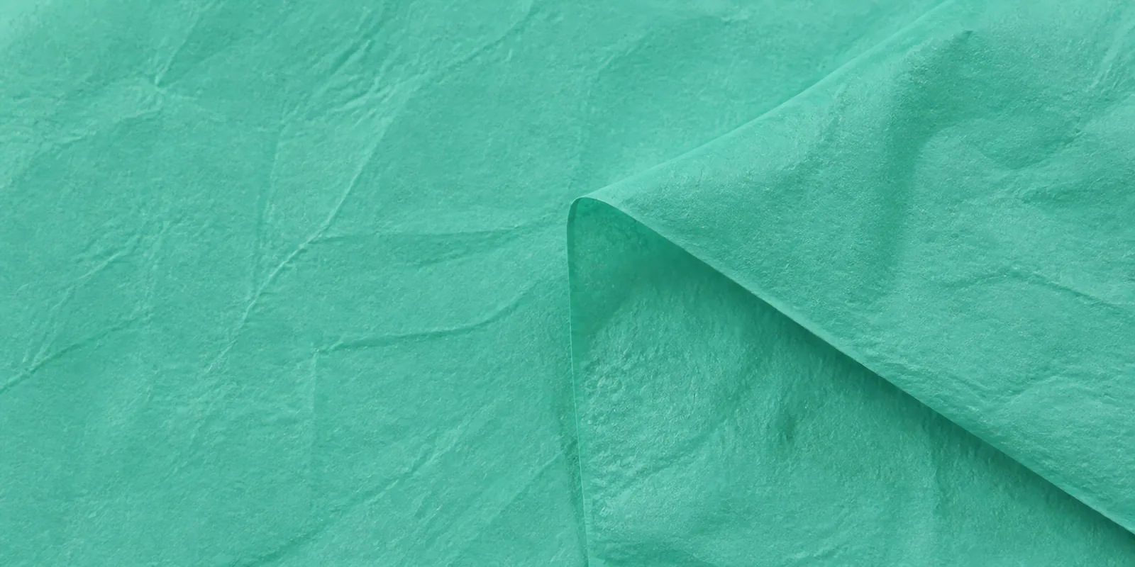 Textura del papel seda verde agua, con sus arrugas finas y sus pliegues