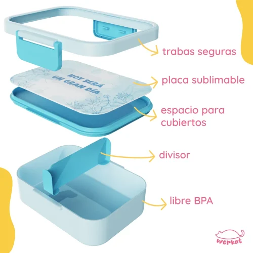 Lunchera Workat Lunchi Celeste Pastel De Polimero Sublimable - Imagen 2