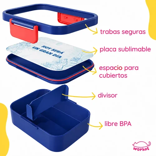 Lunchera Workat Lunchi Azul + Rojo De Polimero Sublimable - Imagen 2