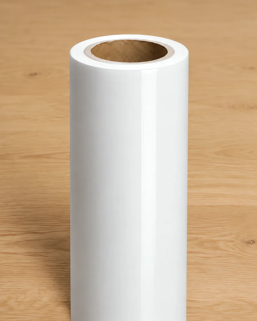 Rollo de film PET para DTF de 30 cm, sobre la mesa de trabajo