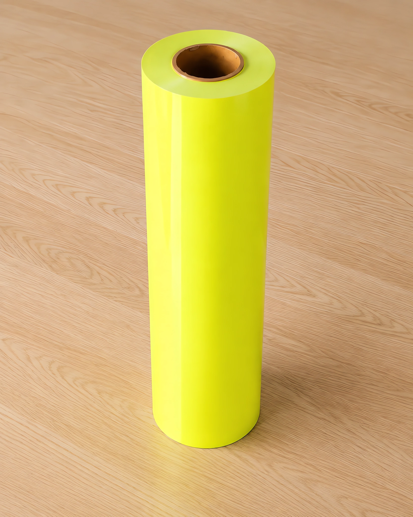 Vinilo termotransferible metalizado y fluo en rollo, sobre la mesa de trabajo