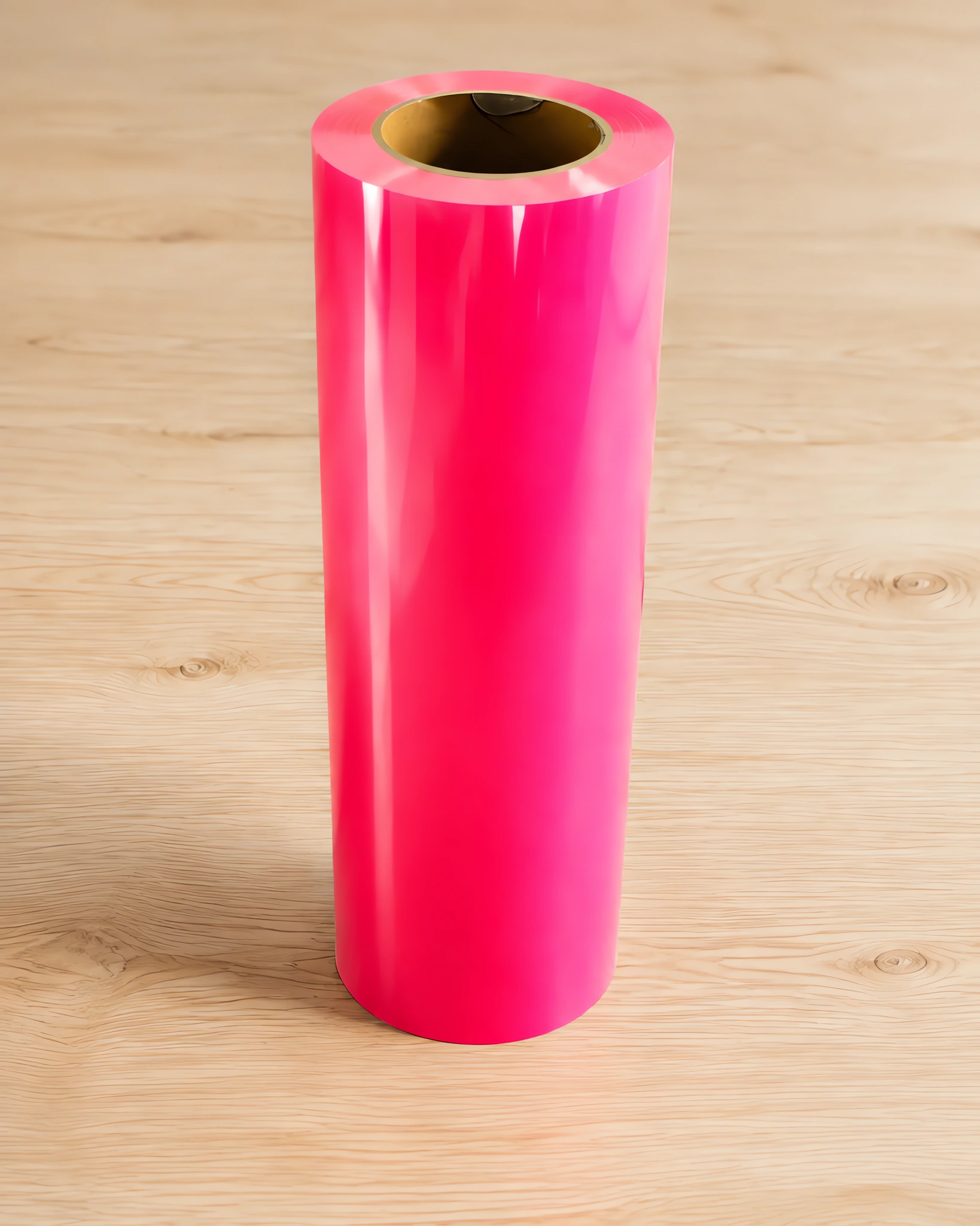 Vinilo termotransferible metalizado y fluo en rollo, sobre la mesa de trabajo