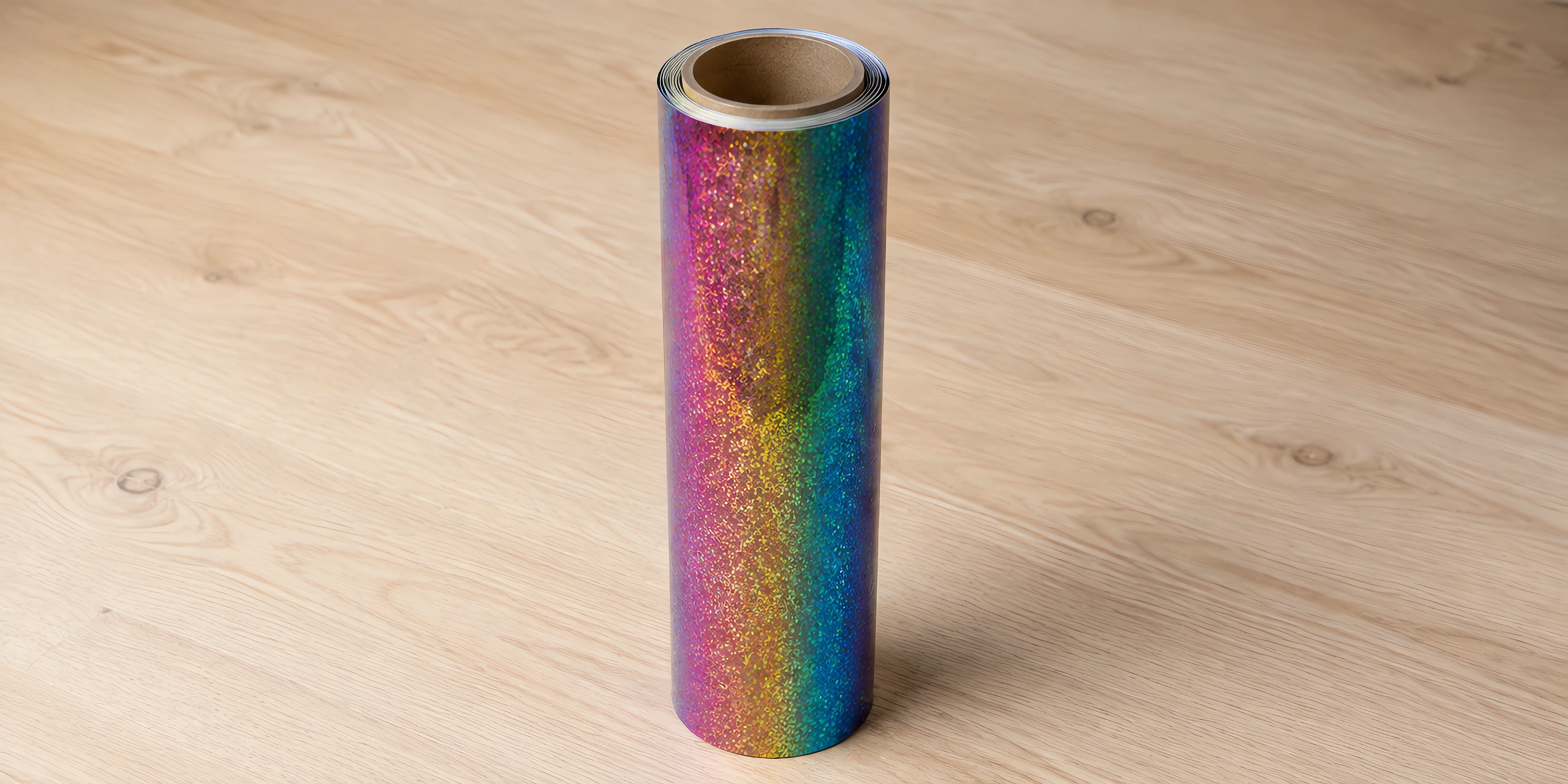 Vinilo termotransferible holográfico en rollo, sobre la mesa de trabajo