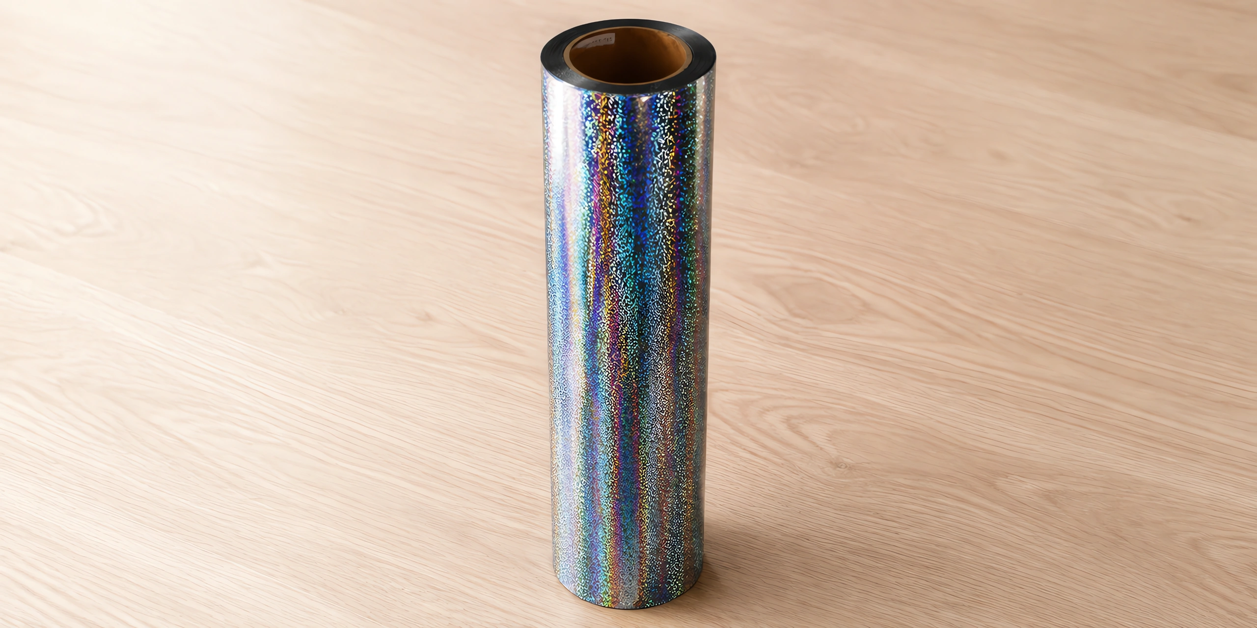 Vinilo termotransferible holográfico en rollo, sobre la mesa de trabajo