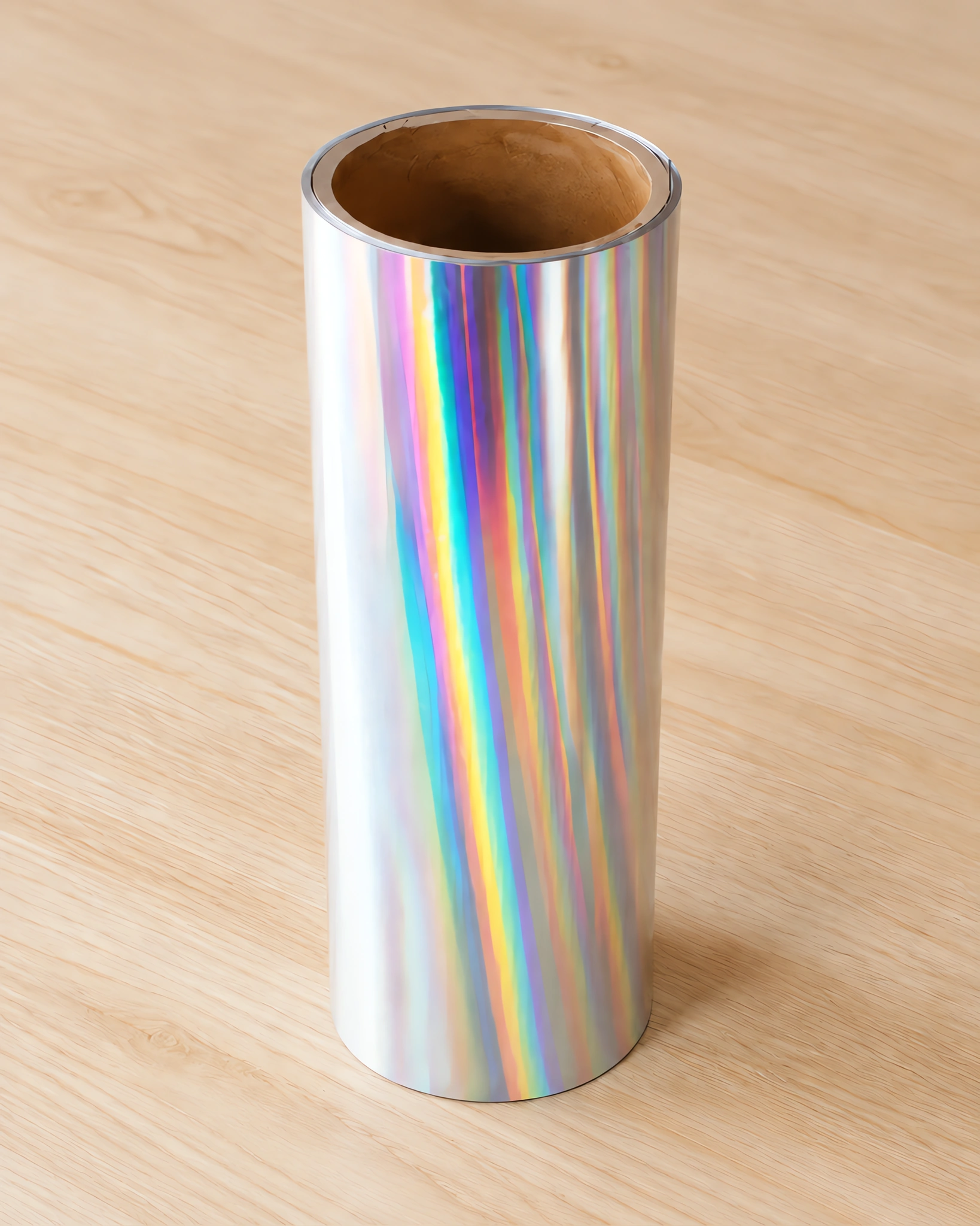 Vinilo termotransferible holográfico en rollo, sobre la mesa de trabajo