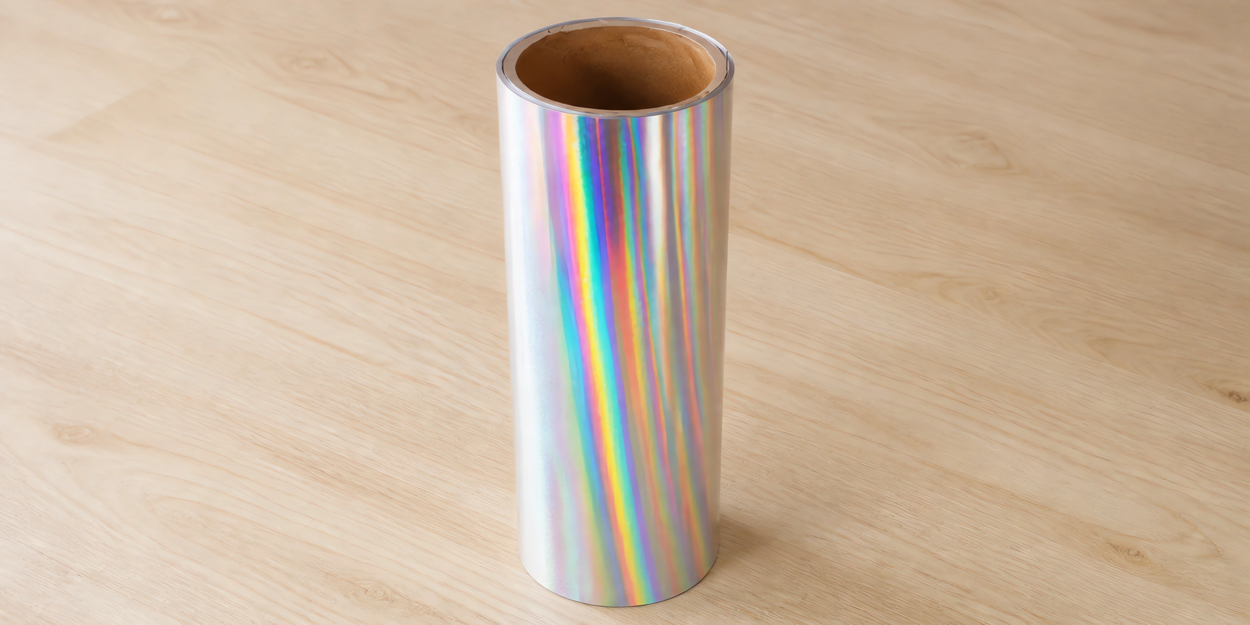 Vinilo termotransferible holográfico en rollo, sobre la mesa de trabajo