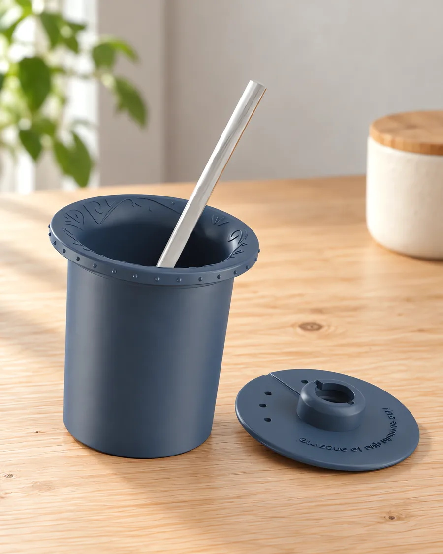 Parte interna de mate azul petróleo, con su bombilla y su disco