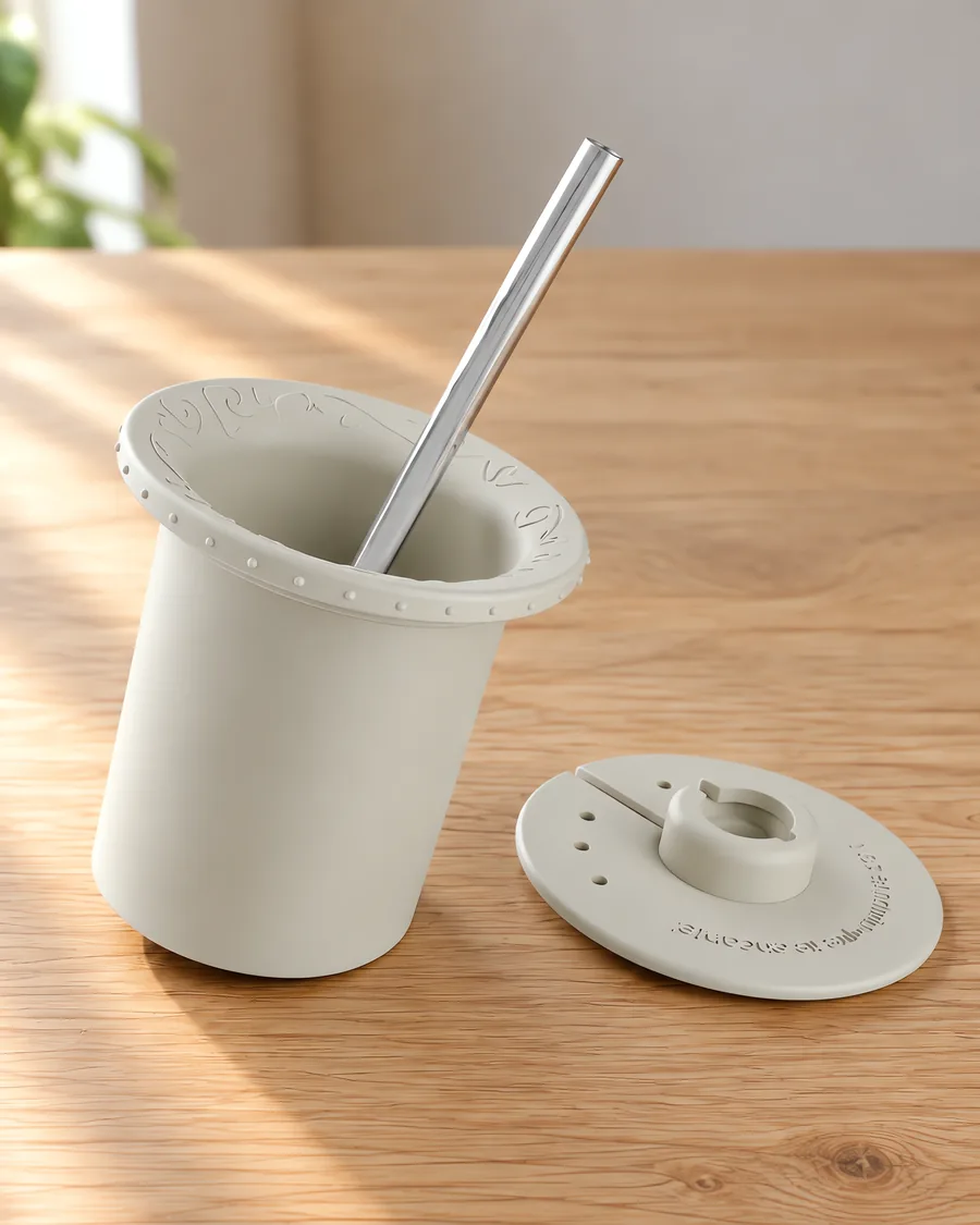 Parte interna de mate crema beige, con su bombilla y su disco